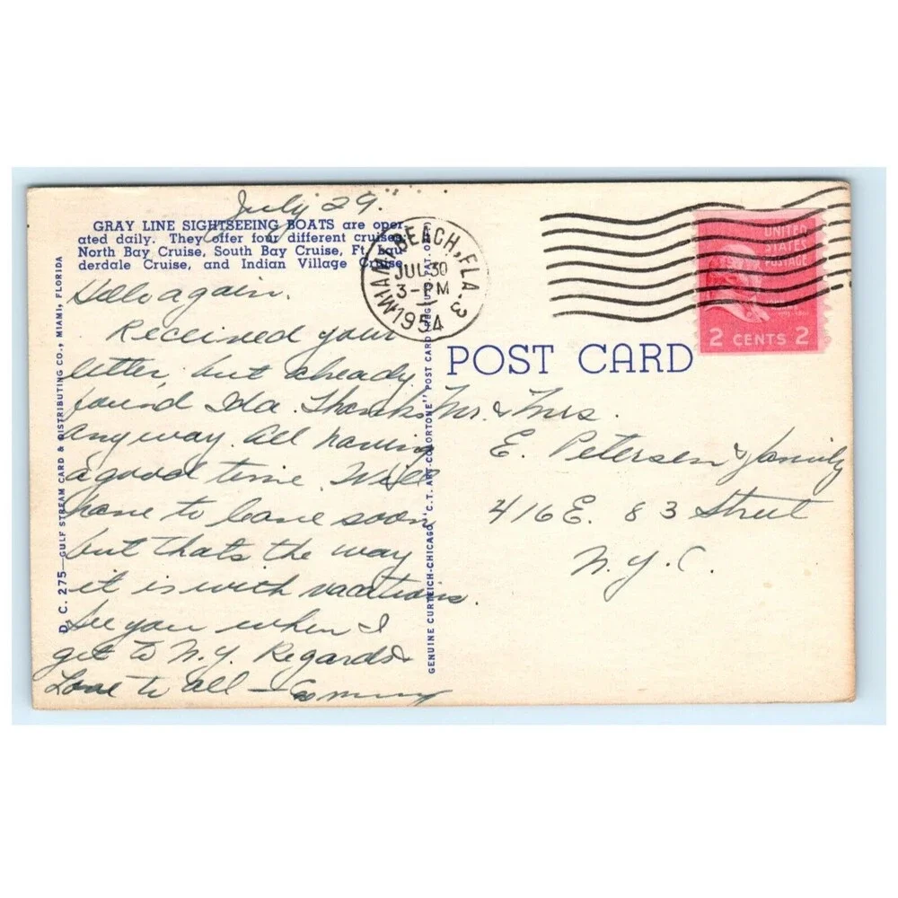 Vintage Postcard Sightseeing Boats Roney Plaza Hotel Docks Miami Beach Florida‎